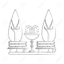 Sketch Of Park With Decorative Water Fountain And Benches Icon Over White Background Vector Illustration Royalty Free Cliparts Vectors And Stock Illustration Image 92280487