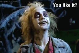 Beetlejuice eating is a reaction image macro of american performer beetlejuice at a table eating and looking at something out of frame. Mrw I Show One Of My Friends My Fetish Gif On Imgur