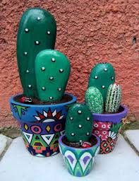 Aprende hacer cactus de piedras. Macetas Con Cactus Hechos Con Piedras Pintadas Construccion Y Manualidades Hazlo Tu Mismo