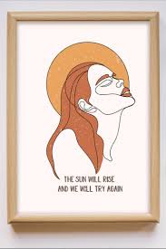 The Sun Will Rise And We Will Try Again Drawing Above Bed Wall Art Line Art Print Boho Drawing Burnt Orange Wall Art Inspirational Quote The Sun Will Rise And We Will Try Again In 2020 Orange Wall Art Boho Chic