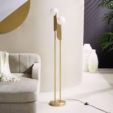 Modern Minimalist Torchiere Floor Lamp 2 Light Globe Floor Lamp With Glass Shade Gold Metal Floor Lamp Cool Floor Lamps Modern Floor Lamps Globe Floor Lamp