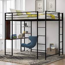Shop our great assortment of loft beds: Vingtank Full Size Loft Bed Metal Frame With Desk Shelves And Ladder Black Walmart Com Walmart Com