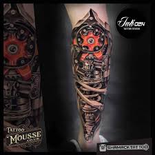 Arabic lotus flower tattoo on neck back. Biomechanical Tattoos Best Tattoo Ideas Gallery