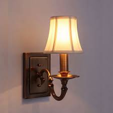 Shades for sconce lamps for bedroom. 1 Head Paneled Bell Wall Lighting Traditional Copper Fabric Shade Sconce Light For Bedr Wall Lamps Bedroom Wall Sconces Living Room Sconce Lighting Living Room