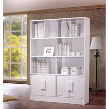 The shelves with doors are the best place for clothes, sundries, and collectibles. 4 Feet Glass Door Solid Book Cabinet Case White Color L1200mm X W340mm X H1778mm