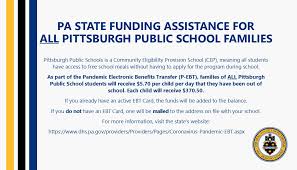 Maybe you would like to learn more about one of these? City Of Pittsburgh Attention All Pittsburgh Public Schools Families You Will Be Receiving P Ebt Funds For Lunches Your Child Ren Missed While Being Out Of School Due To The Covid 19 Pandemic For