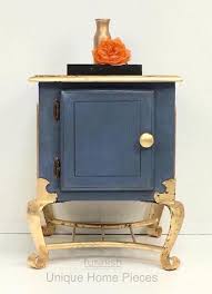 Bed Side Cabinet Hand Painted In Ronseal Midnight Blue Chalk Paint Added Gold Leaf To Accents And Sealed With Clear Wax And Dark Wax Added To Give A More Mebel