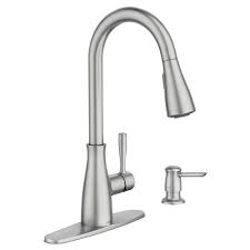 Moen 6400bn eva collection one handle single hole bathroom sink faucet with optional deckplate and drain assembly, 0.375, brushed nickel 4.7 out of 5 stars 380 $155.62 $ 155. Moen Lucira One Handle Pull Down High Arc Spot Resist Stainless Kitchen Faucet At Menards