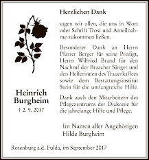 Traueranzeigen von Heinrich Burgheim