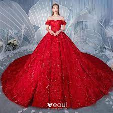 In den verschiedensten stilrichtungen und im neuensten stil der rote brautkleider können sie befriedigstes kleid für ihre hochzeit belieblig auf unserem shop herausfinden. Atemberaubend Rot Brautkleider Hochzeitskleider 2019 A Linie Off Shoulder Perlenstickerei Perle Pailletten Spitze Blumen Kurze Armel