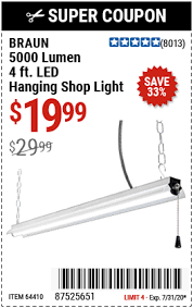 Braun 4 Ft Led Hanging Shop Light For 19 99 In 2020 Harbor Freight Tools Shop Lighting Workshop Storage