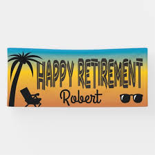 Happy Retirement With Beach Chair And Palm Tree Banner Zazzle Com Happy Retirement Retirement Party Themes Beach Chairs