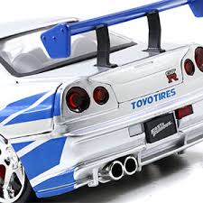 Nissan skyline r34 fast and furious. Amazon Com Jada Toys Fast Furious Brian S 2002 Nissan Skyline R34 Die Cast Car 1 24 Scale Silver Blue Toys Games