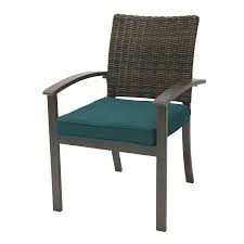Allen Roth Everett Manor Set Of 4 Dark Brown Wicker Stackable Metal Stationary Dining Chair S With Peacock Blue Cushioned Seat Lowes Com In 2020 Dining Chairs Seating Patio Chairs