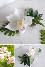 Hawaii Hair Flower Clip White Orchid Flower Hair Comb Tropical Etsy Floral Hair Clip Wedding Hair Clips Flower Hair Clips