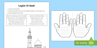 The angels and the spirit descend therein, by the leave of their lord, with every command; Laylat Al Qadr Handprint Craft Instructions Teacher Made