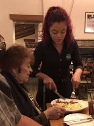 Last night, we had dinner at Olive Garden. My 79-year-old mother chose a corner  seat where she felt more comfortable and had room to move if needed. When  our food arrived, I