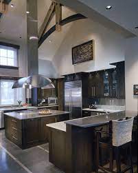 High ceiling kitchen by kitchen mart viking appliances, cambria tops, laminate summer flame kitchen mart cabinets, glass tile, led under cabinet lighting, led pendant lighting, island with wine fridge. 25 Stunning Double Height Kitchen Ideas