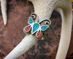 Bringing butterflies to your yard is a great project, beneficial for the butterflies and for humans too. 1970s Crushed Turquoise Coral Ring Butterfly Design Size 4 Vintage Native American Indian Jewelry
