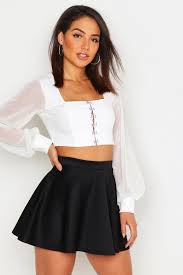 Basic Micro Fit Flare Skater Skirt Boohoo In 2020 Flared Skater Skirt Tennis Skirt Outfit Skater Skirt