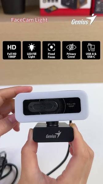 Genius FaceCam Light Full HD 1080P LED Webcam Privacy Cover USB-A & USB-C Fixed Focus