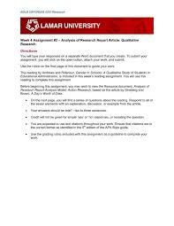 We have discussed several elements of research papers through examples. Week 4 Assignment 2 A Analysis Of Research Report Article