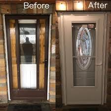 Muted red shutters offer a pop of color, and cheery flowers replaced a row of boring front yard shrubs. Ncc Services Front Door Storm Door Replacement In Landing Facebook
