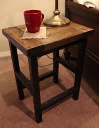 Wood End Table Night Stand With Dark Distressed Top And Flat Black Legs Farmhouse End Tables Craftsman Style Homes End Tables