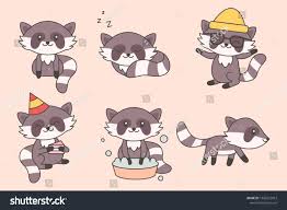 Kawaii Funny Raccoon Collection Cute Raccoons Cartoon Character Set For Baby Nursery Kids Design Raccoon Funny Cute Raccoon Cute Animals With Funny Captions