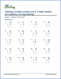 Most questions require regrouping or carrying. Add A 2 Digit Number And A 1 Digit Number In Columns No Regrouping K5 Learning