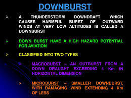 A downburst is a potent downdraft formed by a convective storm that induces destructive winds for five to thirty minutes. Microburst Ppt Download