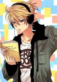 Anime Boy Reading Book Listening Text Music Headphones Cool Blonde Hair Anime Guys Anime Guys Anime Vocaloid