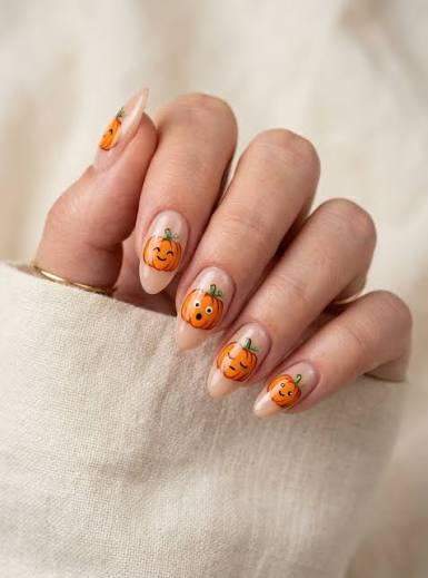 Cute pumpkin nails 2026 and every single look is giving 🎃🍂 Orange sticker  white short brown french tip pink black — which cute pumpkin nail are you  trying this fall? Save this