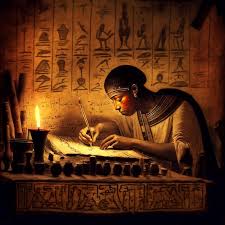 El antiguo escriba egipcio escribía jeroglíficos a la luz de las velas | Foto Premium