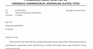 Adapun perwakilan yang datang adalah ketua rw iii atas nama paparan, ketua rt 01 supandi, ketua rt 02 parsono, ketua rt 03 samsi, ketua rt 04 sutris dan ketua rt 05 jimadi. Contoh Surat Himbauan Iuran Contoh Surat
