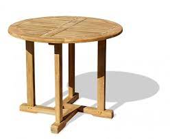 Teak garden furniture folding table with 4 folding chairs. Canfield Teak Round Garden Table