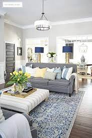 Spring Home Tour With Vibrant Yellows And Pretty Blues White Walls Living Room Blue Living Room Living Room Grey