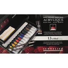 Sennelier Artist Quality Acrylic Paint Set Of 13 60ml Tubes In Wooden Box