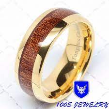 Our wood rings are inlaid with unique and rare species of sustainable exotic hardwood. 8mm Mens Tungsten Ring Wood Inlay 14k Gold Plated Wedding Band Bridal Size 6 16 Ebay