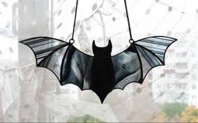Mad etching skills play ball! Halloween Window Decoration Black Stained Glass Bat Suncatcher Etsy