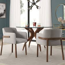 Mercury Row Mukai Upholstered Arm Chair In Gray Reviews Wayfair Dining Chairs Upholstered Arm Chair Solid Wood Dining Chairs