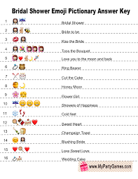 Free Printable Emoji Pictionary Bridal Shower Game Answer Key Bridal Shower Games Funny Printable Bridal Shower Games Fun Bridal Shower Games