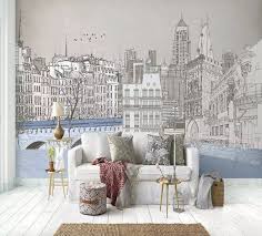 London Charcoal Drawing Textile Wallpaper Drawing Art City Scape Wall Murals For Living Room Bedroom City Wallpaper Living Decor Mural Wallpaper