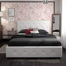 Carley upholstered bed, white faux leather, full. Dhp Dakota Upholstered Platform Bed With Storage Drawers White Faux Leather Queen Amazon In Home Kitchen