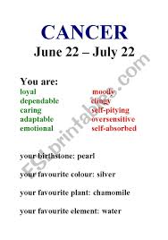Cancer is the fourth sign of the zodiac and is represented by the crab. Zodiac Signs Esl Worksheet By Annaturlakiewicz