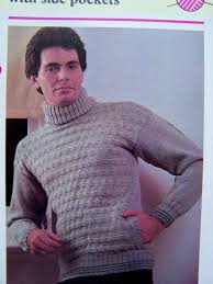 12 projects, in 15 queues. Men S Vintage Knitting Pattern Turtleneck Sweater With Side Pockets Basket Stitch Chest 34 36 38 40
