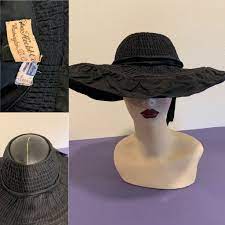 Vintage 1940 S Hat Hecht Co Jet Black Floppy Sun Hat With Black Ribbon Bendable Has Open Top Good Condition One Size 1940s Hat Floppy Sun Hats Black Ribbon