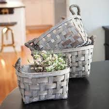 Gray Open Weave Baskets Urban Country Decor Basket Weaving Basket Woven Wood