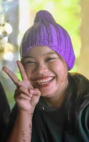 Loving her new beanie..