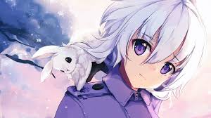 It's said the markings of the moon look like rabbits in japan… Girl Rabbit White Hair Purple Eyes Anime Wallpaper